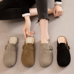 勃肯鞋女包頭半拖鞋女外穿2025新款夏季孕婦平底一腳蹬復古懶人鞋