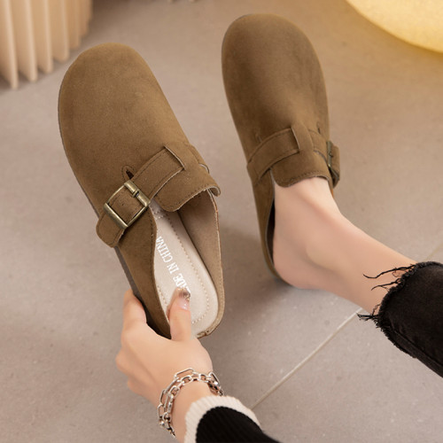 勃肯鞋女包頭半拖鞋女外穿2025新款夏季孕婦平底一腳蹬復古懶人鞋