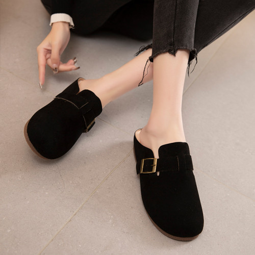 勃肯鞋女包頭半拖鞋女外穿2025新款夏季孕婦平底一腳蹬復古懶人鞋