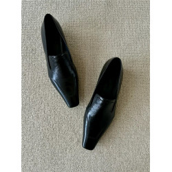 2025年真皮新款小方頭低跟女士穆勒鞋百搭氣質皮鞋瑪麗珍通勤單鞋