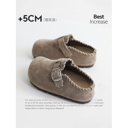 復古內增高反絨皮勃肯鞋包頭半拖鞋女2025秋季新款一腳蹬博肯鞋子 復古內增高反絨皮勃肯鞋包頭半拖鞋女2025秋季新款一腳蹬博肯鞋子