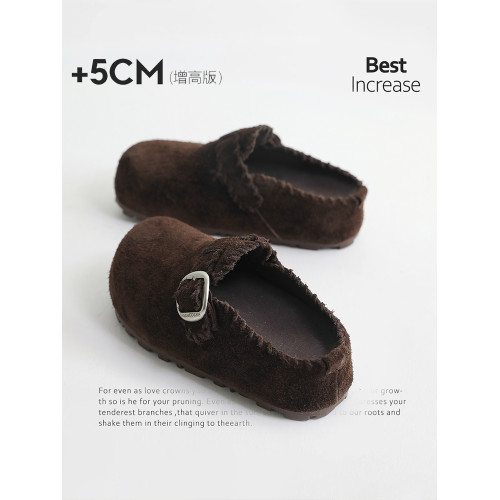 復古內增高反絨皮勃肯鞋包頭半拖鞋女2025秋季新款一腳蹬博肯鞋子 復古內增高反絨皮勃肯鞋包頭半拖鞋女2025秋季新款一腳蹬博肯鞋子