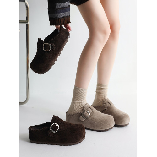 復古內增高反絨皮勃肯鞋包頭半拖鞋女2025秋季新款一腳蹬博肯鞋子 復古內增高反絨皮勃肯鞋包頭半拖鞋女2025秋季新款一腳蹬博肯鞋子