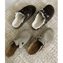 勃肯鞋男女同款真皮舒適軟木底平底純牛皮ins肯休閒純色包 頭拖鞋