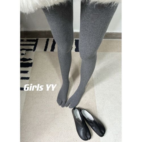 GirlsYY分趾連褲襪純棉菸灰色百搭顯瘦壓力襪二趾襪純黑打底褲襪