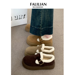 厚底加絨豆豆勃肯鞋女2025新款秋冬季樂福鞋博肯棉鞋子保暖雪地靴