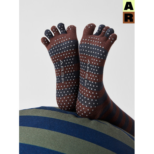 AR壓力襪運動條紋五指襪子女春秋保暖不內稱普拉提健身小腿瑜珈襪