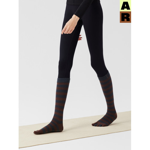 AR壓力襪運動條紋五指襪子女春秋保暖不內稱普拉提健身小腿瑜珈襪