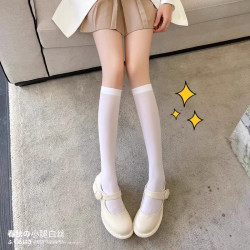 貓人白色小腿襪女士夏季薄款jk中筒黑色透明過膝絲襪瘦腿壓力襪子