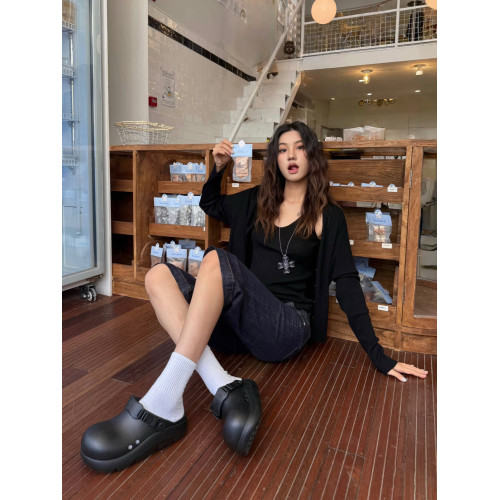 黑色小醜鞋半拖鞋女夏季外穿穆勒勃肯拖鞋厚底增高洞洞鞋包頭涼鞋 黑色小醜鞋半拖鞋女夏季外穿穆勒勃肯拖鞋厚底增高洞洞鞋包頭涼鞋