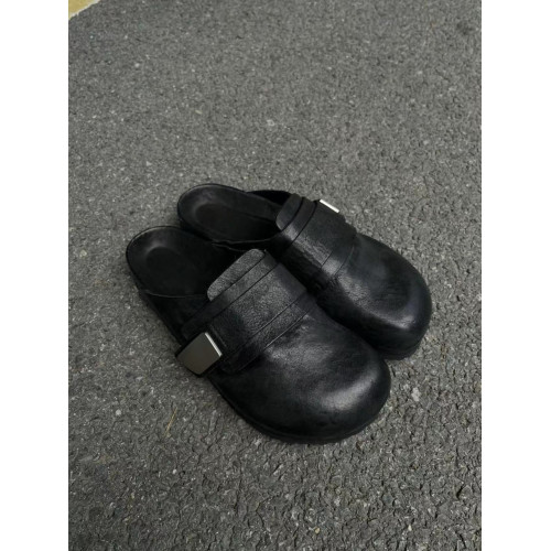 馬皮版包頭穆勒鞋男女同款時尚真皮潮酷風厚底勃肯鞋黑色外穿半拖 馬皮版包頭穆勒鞋男女同款時尚真皮潮酷風厚底勃肯鞋黑色外穿半拖