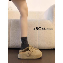 厚底勃肯鞋女2025秋冬新款加絨一腳蹬包頭半拖鞋外穿毛毛雪地棉拖