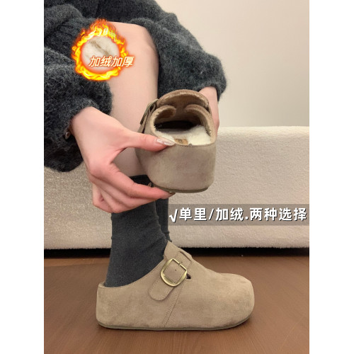 厚底勃肯鞋女2025秋冬新款加絨一腳蹬包頭半拖鞋外穿毛毛雪地棉拖 厚底勃肯鞋女2025秋冬新款加絨一腳蹬包頭半拖鞋外穿毛毛雪地棉拖