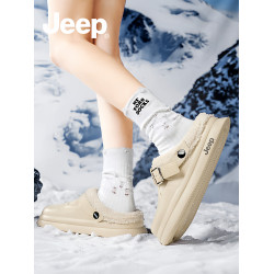 JEEP加絨勃肯鞋女冬外穿2025新款毛毛棉拖冬季半拖厚底洞洞棉拖鞋