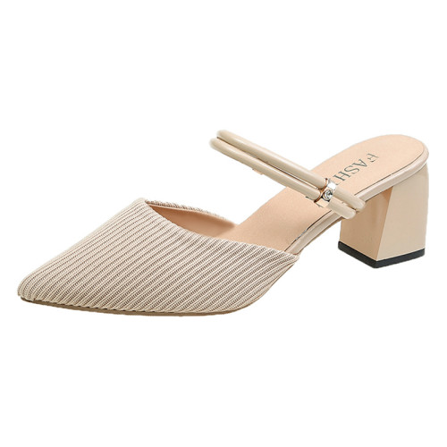 韓版高跟涼拖鞋女夏外穿尖頭粗跟兩穿穆勒鞋包頭半拖小香風一字拖 韓版高跟涼拖鞋女夏外穿尖頭粗跟兩穿穆勒鞋包頭半拖小香風一字拖