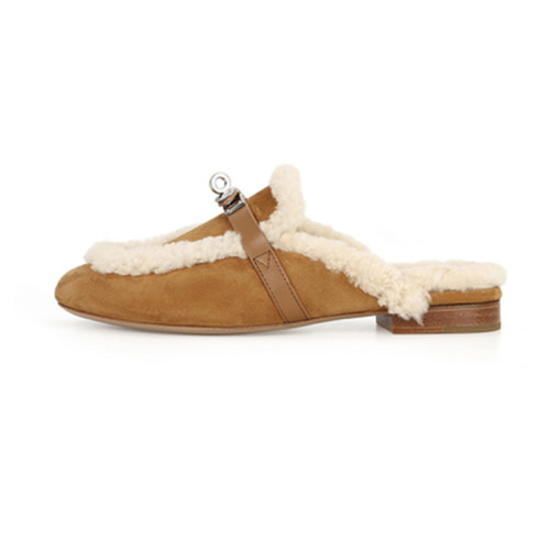 真皮版~鎖扣包頭羊羔毛毛拖鞋女秋冬粗跟一腳蹬懶人穆勒半拖外穿 真皮版~鎖扣包頭羊羔毛毛拖鞋女秋冬粗跟一腳蹬懶人穆勒半拖外穿