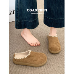 勃肯鞋女款2025新款秋冬季時尚百搭加絨毛毛拖鞋一腳蹬包頭半拖鞋