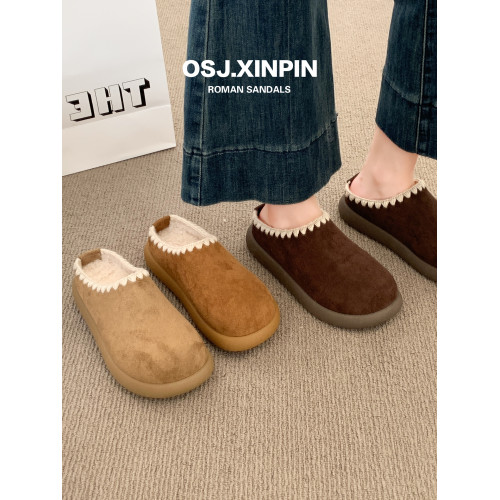 勃肯鞋女款2025新款秋冬季時尚百搭加絨毛毛拖鞋一腳蹬包頭半拖鞋 勃肯鞋女款2025新款秋冬季時尚百搭加絨毛毛拖鞋一腳蹬包頭半拖鞋