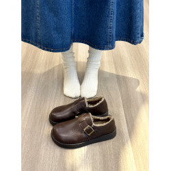 厚底勃肯鞋女鞋加絨小皮鞋2025新款冬季保暖雪地靴樂福鞋博肯棉鞋