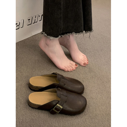 厚底勃肯鞋一腳蹬皮麵包頭半拖鞋女外穿2025新款秋季醜萌博肯拖鞋 厚底勃肯鞋一腳蹬皮麵包頭半拖鞋女外穿2025新款秋季醜萌博肯拖鞋