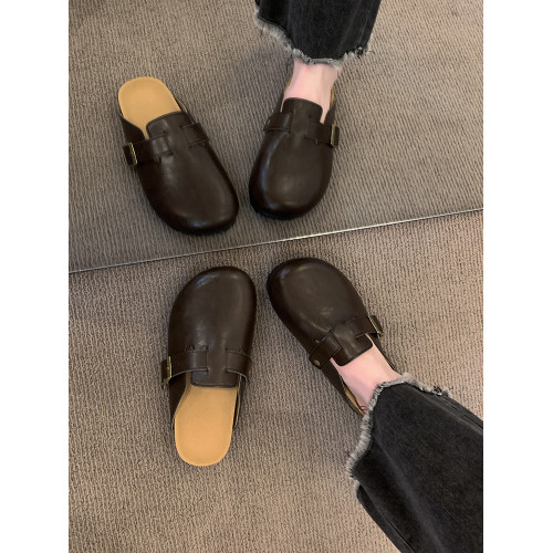 厚底勃肯鞋一腳蹬皮麵包頭半拖鞋女外穿2025新款秋季醜萌博肯拖鞋 厚底勃肯鞋一腳蹬皮麵包頭半拖鞋女外穿2025新款秋季醜萌博肯拖鞋