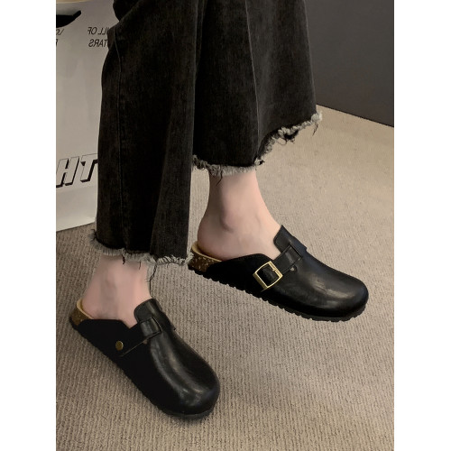 厚底勃肯鞋一腳蹬皮麵包頭半拖鞋女外穿2025新款秋季醜萌博肯拖鞋 厚底勃肯鞋一腳蹬皮麵包頭半拖鞋女外穿2025新款秋季醜萌博肯拖鞋