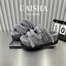 網紅超火厚底松糕增高勃肯鞋毛毛拖鞋女秋冬季外穿高級感2025新款