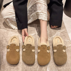勃肯鞋加絨毛毛拖鞋女外穿2025新款秋冬季一腳蹬懶人平底包頭棉拖