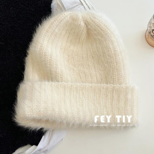 毛茸茸的兔毛帽子大頭圍毛線帽女秋冬保暖粗線針織帽白色冷帽帽子 毛茸茸的兔毛帽子大頭圍毛線帽女秋冬保暖粗線針織帽白色冷帽帽子