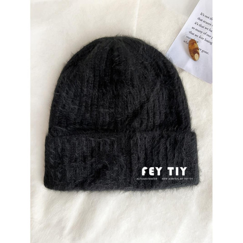 毛茸茸的兔毛帽子大頭圍毛線帽女秋冬保暖粗線針織帽白色冷帽帽子 毛茸茸的兔毛帽子大頭圍毛線帽女秋冬保暖粗線針織帽白色冷帽帽子