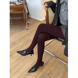 塑形壓力襪安哥拉紅酒紅打底褲連腳襪保暖毛圈連褲襪女打底襪