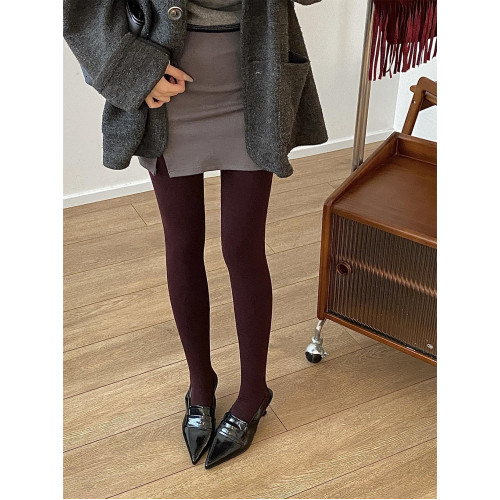 塑形壓力襪安哥拉紅酒紅打底褲連腳襪保暖毛圈連褲襪女打底襪