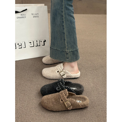 毛呢加絨勃肯鞋包頭半拖鞋女外穿2025秋冬新款一腳蹬厚底毛氈棉拖 毛呢加絨勃肯鞋包頭半拖鞋女外穿2025秋冬新款一腳蹬厚底毛氈棉拖