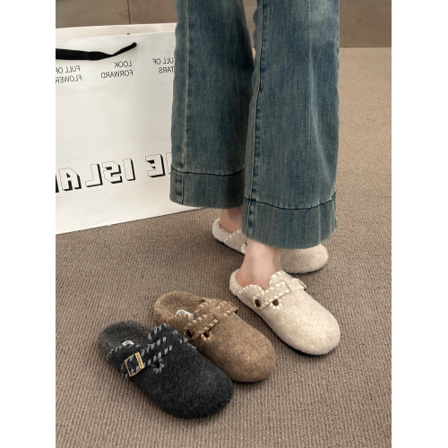 毛呢加絨勃肯鞋包頭半拖鞋女外穿2025秋冬新款一腳蹬厚底毛氈棉拖 毛呢加絨勃肯鞋包頭半拖鞋女外穿2025秋冬新款一腳蹬厚底毛氈棉拖