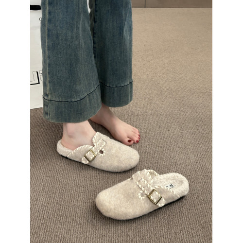 毛呢加絨勃肯鞋包頭半拖鞋女外穿2025秋冬新款一腳蹬厚底毛氈棉拖 毛呢加絨勃肯鞋包頭半拖鞋女外穿2025秋冬新款一腳蹬厚底毛氈棉拖