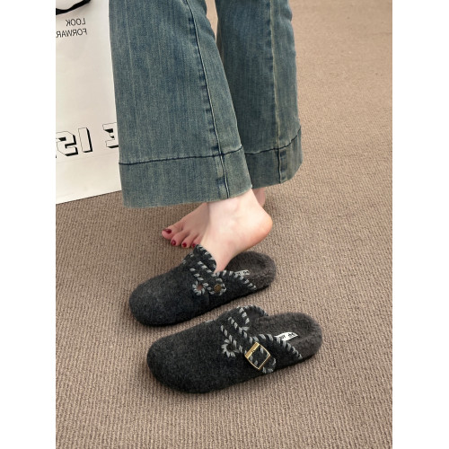 毛呢加絨勃肯鞋包頭半拖鞋女外穿2025秋冬新款一腳蹬厚底毛氈棉拖 毛呢加絨勃肯鞋包頭半拖鞋女外穿2025秋冬新款一腳蹬厚底毛氈棉拖