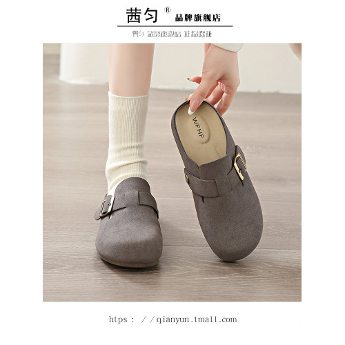 勃肯鞋女2025新款春季一腳蹬懶人平底半拖復古軟底防滑孕婦博肯鞋