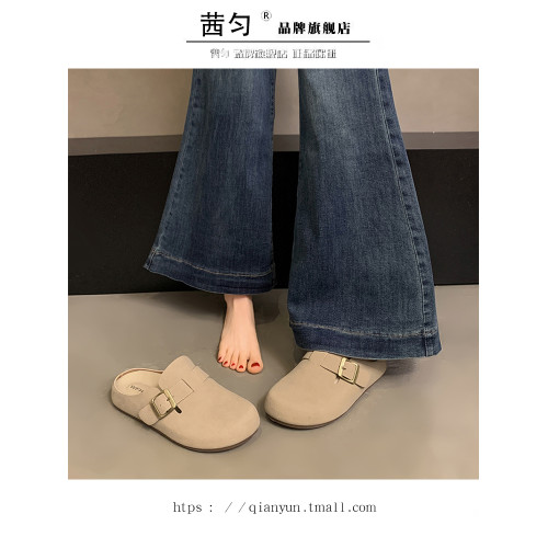 勃肯鞋女2025新款春季一腳蹬懶人平底半拖復古軟底防滑孕婦博肯鞋