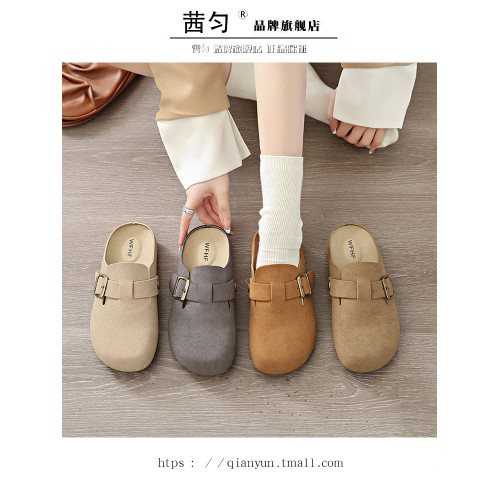 勃肯鞋女2025新款春季一腳蹬懶人平底半拖復古軟底防滑孕婦博肯鞋