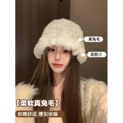 白色兔毛帽子女2025新款冬季保暖護耳針織毛線帽大頭圍毛絨漁夫帽 白色兔毛帽子女2025新款冬季保暖護耳針織毛線帽大頭圍毛絨漁夫帽