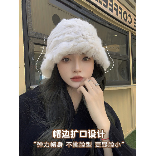 白色兔毛帽子女2025新款冬季保暖護耳針織毛線帽大頭圍毛絨漁夫帽 白色兔毛帽子女2025新款冬季保暖護耳針織毛線帽大頭圍毛絨漁夫帽