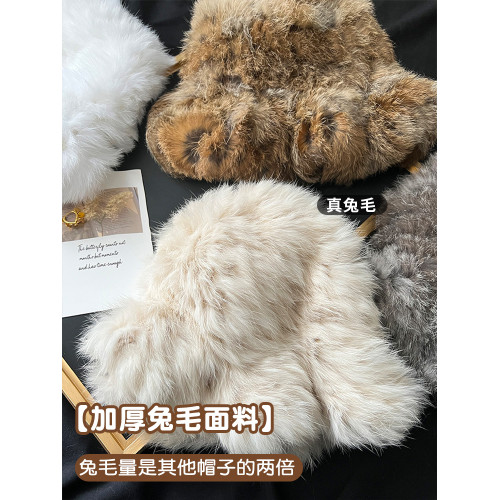 白色兔毛帽子女2025新款冬季保暖護耳針織毛線帽大頭圍毛絨漁夫帽 白色兔毛帽子女2025新款冬季保暖護耳針織毛線帽大頭圍毛絨漁夫帽