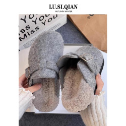 小衆厚底勃肯鞋毛毛拖鞋女外穿2025秋冬新款加絨包頭懶人包頭半拖