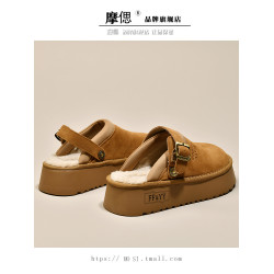 厚底勃肯鞋毛毛拖鞋女外穿2025新款秋冬一腳蹬雪地靴加絨包頭棉拖