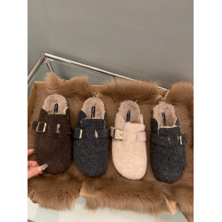 厚底毛毛鞋加絨保暖棉鞋包頭半拖鞋外穿秋冬羊絨呢子平底勃肯鞋女