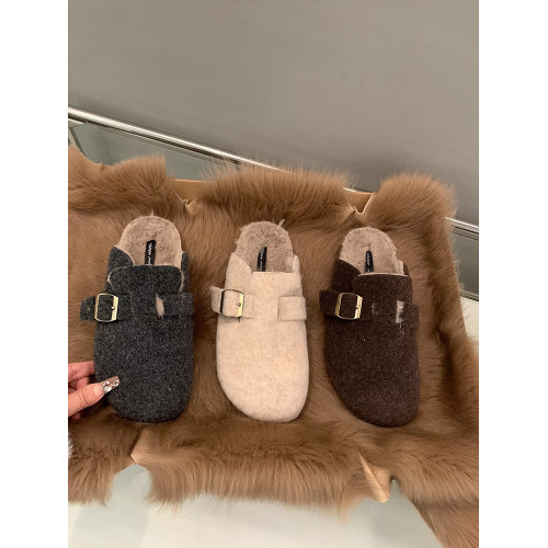 厚底毛毛鞋加絨保暖棉鞋包頭半拖鞋外穿秋冬羊絨呢子平底勃肯鞋女 厚底毛毛鞋加絨保暖棉鞋包頭半拖鞋外穿秋冬羊絨呢子平底勃肯鞋女