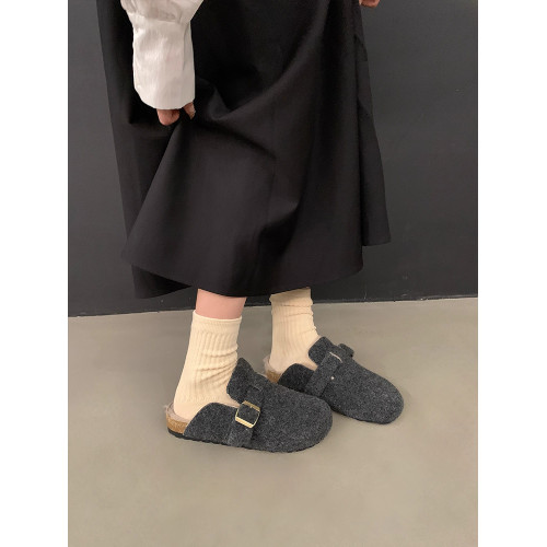 厚底毛毛鞋加絨保暖棉鞋包頭半拖鞋外穿秋冬羊絨呢子平底勃肯鞋女 厚底毛毛鞋加絨保暖棉鞋包頭半拖鞋外穿秋冬羊絨呢子平底勃肯鞋女