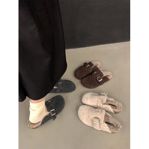 厚底毛毛鞋加絨保暖棉鞋包頭半拖鞋外穿秋冬羊絨呢子平底勃肯鞋女 厚底毛毛鞋加絨保暖棉鞋包頭半拖鞋外穿秋冬羊絨呢子平底勃肯鞋女