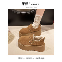 松糕厚底增高加絨勃肯鞋女2025秋冬新款復古一腳蹬樂福博肯棉鞋子