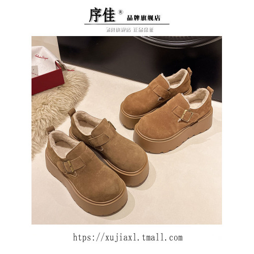 松糕厚底增高加絨勃肯鞋女2025秋冬新款復古一腳蹬樂福博肯棉鞋子 松糕厚底增高加絨勃肯鞋女2025秋冬新款復古一腳蹬樂福博肯棉鞋子